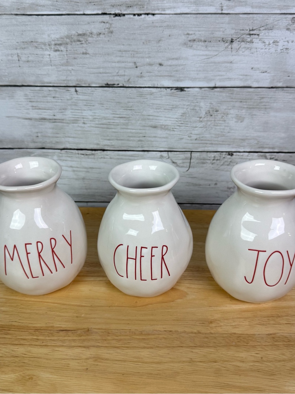 Rae Dunn White Ceramic 'Cheer' Holiday Vase with Red Lettering